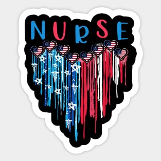 Nurse Life American Flag Melting Heart 4th Of July Sticker